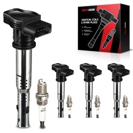 Torchbeam Set of 4 UF575 Ignition Coils Packs and Iridium Spark Plugs Fit for Volkswagen VW Jetta Rabbit Beetle Passat Golf Tiguan A3 A4 A5 A6 Q5 TT 2.5L L5 Coils Replacement for C1627 5C1684 E1088