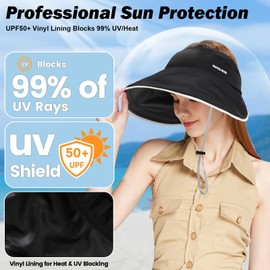 TAGVO Women's Sun Shield - UV Protection Visor Cap with Wide Brim, Foldable & Breathable, khaki, Unit size