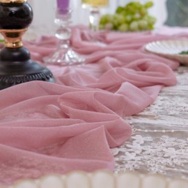 MIXNEX Cheesecloth Table Runner Rosy Gauze 29.5x70.9 Inches Rustic Boho Table Runner for Wedding, Baby Shower, Bridal Shower, Sheer Centerpiece, Spring Easter Holiday, and Home Decorations