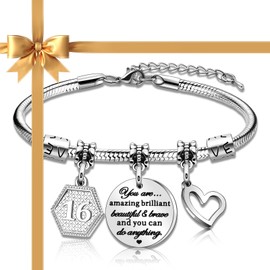 eioororriy 16th Birthday Gifts Girls Bracelet,Silver Adjustable Charm Bracelet Lucky Number Birthday Bracelet Cuff Bangle Jewellery Gift