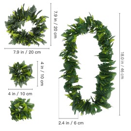 Holibanna Hawaiian Party 4pc Set Green Hawaiian Party Garland Artificial Leaves Headband Neck Loop Bracelet Tropical Beach Luau Party Fancy Dance Supplies