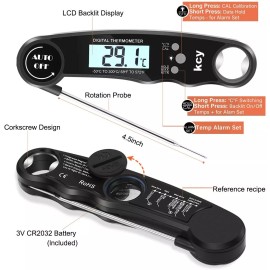 Digital Waterproof Digital Instant Read Meat Thermometer with Folding Probe,Backligh