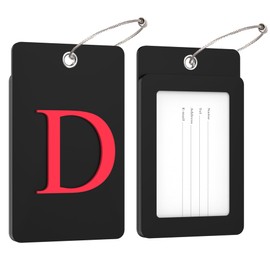 Gostwo 2 Pack Luggage Tags for Suitcases, 26 Initial Letter Travel Luggage Baggage Identification Labels ID Tag Fully Bendable Tags with Stainless Steel Loop (Black) (Letter D)