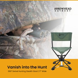 ARROWHEAD OUTDOOR 360° Degree Swivel Hunting Chair Stool Seat, Perfect for Blinds, No Sink Feet, Quick Setup & Takedown, Compact & Lightweight, Carrying Case, Fishing, Rugged 600D Canvas, USA-Based