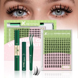 KEYYOU Fairy Lash Clusters Kit Invisible Band DIY Lashes Wet Look Waterproof Eyelash Extension Kit Wispy Manga kawaii doll Lashes:_Fairy Lash Kit