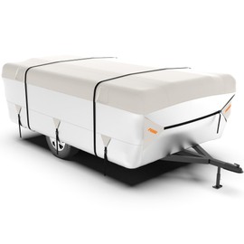 FRUNO FRUNO Oxford Fabric Pop Up Camper Cover Fits 10'-12' Waterproof Rip-Resistant Anti-UV Camper Cover for Winter Snow with 2 Tire Covers