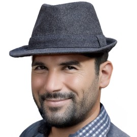 Funky Junque Men's Wool Blend Fedora Hat, Premium Structured Vintage Trilby with Short Brim and Cotton Lining for Comfort - 7 1/4-7 5/8 Charcoal