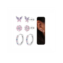 JeweBella 3 Pairs of Earrings Silver/Gold for Women Girls 14K Gold Earrings Set Stud Earrings Hoop Silver 925 Post Earrings Stackable Earrings Gold Silver Hoop Earrings Set for Multiple Piercings,