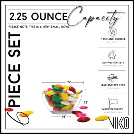 Vikko Mini Glass Bowls, Set of 6 Soy Sauce Dishes, Small 2.25 Ounce Dipping Sauce Cups, Dipping Bowls, Multi Purpose Small Glass Bowls for Dessert, Candy, Kitchen Prep, Dishwasher Safe