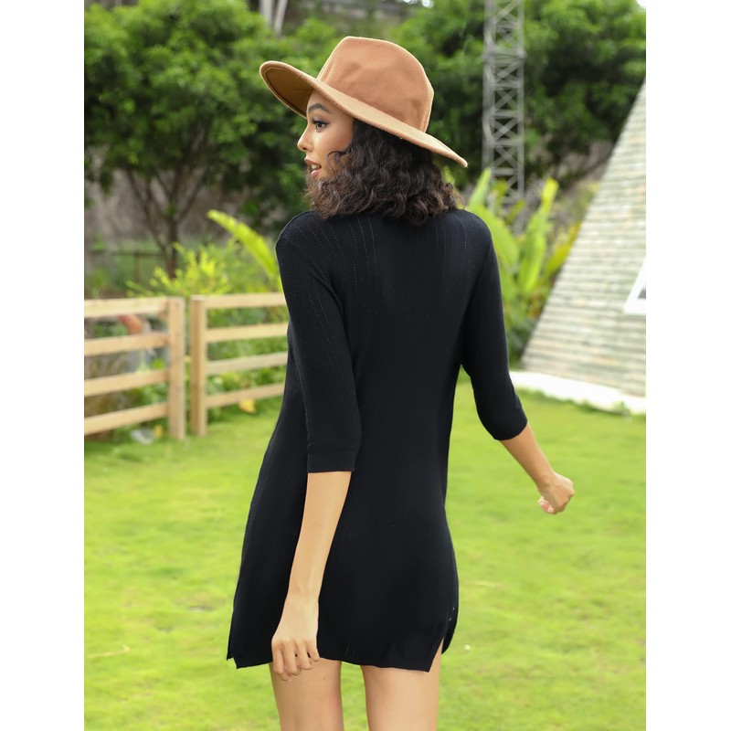 Sykooria Women’s Cardigan, Long Sleeve, Monochrome, Lightweight, Thin, Long Cardigan