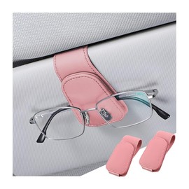 XINLIYA Sunglasses Holder for Car Sun Visor, 2 PCS Magnetic Leather Eyeglass Hanger, Sun Glasses Mount Clip on Visors, Ticket Card Cash Organizer, Auto Interior Accessories（Pink）