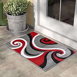 Glory Rugs Area Rug 2x3 Red Door Mat Modern Swirls Carpet Bedroom Living Room Contemporary Dining Accent Sevilla Collection 4817