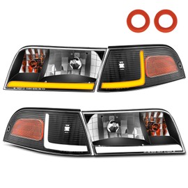 telpo Headlight Assembly Fit For 1998-2011 Ford Crown Victoria w/LED DRL Sequential Turn Light 98 99 00 01 02 03 04 05 06 07 08 09 10 11 Victoria w/Corner Headlamp (Black Housing Amber Reflector)