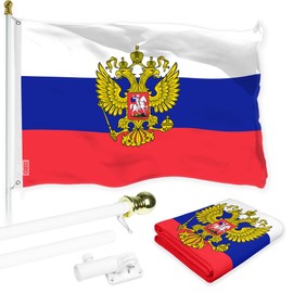 G128 Combo Pack: 6 Ft Aluminum Spinning Flagpole (White) & Russia Russian Ensign Flag 3x5 Ft, LiteWeave Pro Series Printed 150D Polyester | Pole with Flag Included