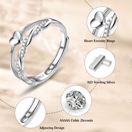 925 Sterling Silver Plated Ring for Women Girls adjustable Stacking Heart Thumb Ring with Cubic Zirconia Eternity Wedding Promise engagement rings for Women Birthday Christmas