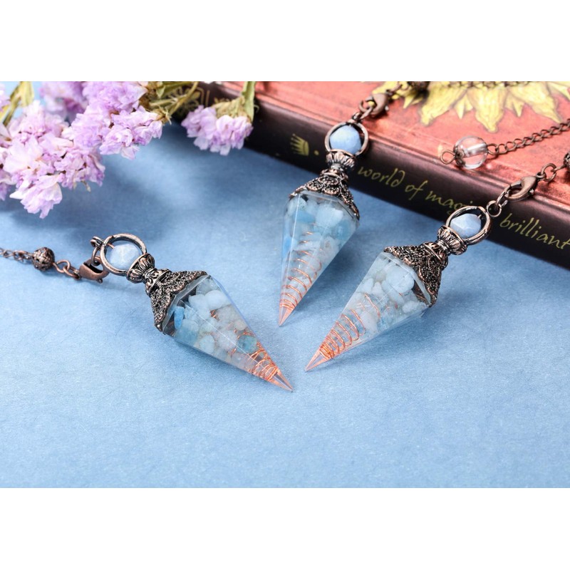 Jovivi Natural Aquamarine Healing Crystal Pendulums for Dowsing Divination 6