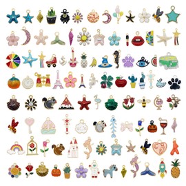 GraceAngie 100 Pieces Assorted Gold Plated Enamel Charms Pendant DIY for Necklace Bracelet Earrings Jewelry Making and Crafting (Mixed1)