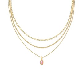 Kendra Scott Mini Elisa Triple Strand Necklace, Gold-Plated Brass, Carnation Kyocera Opal, Fashion Jewelry for Women