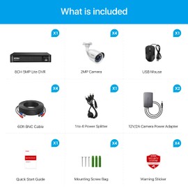 ZOSI H.265+ Full 1080p Home Security Camera System Outdoor Indoor, 5MP-Lite CCTV DVR 8 Channel and 4 x 1080p (2MP) Day Night Vision Weatherproof Surveillance Bullet Camera, Motion Alerts (No HDD)