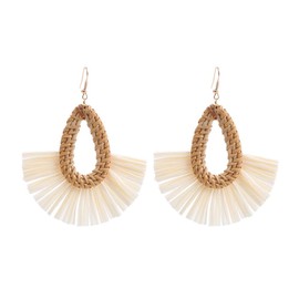 Handmade Raffia Earrings for Women Boho Summer Beach Earrings Lightweight Straw Wicker Rattan Statement Earrings