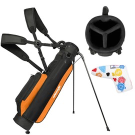 Golf Stand Bag Lightweight Small Medium Carry Bag 2-3 Way Divider Men and Women with Adjustable Shoulder Strap Multiple Pockets Golf Gun Bag with Golf Putter Covers (M-Orange)