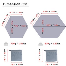 Azarxis Waterproof Tent Tarp, Hexagonal Hammock Rain Fly Picnic Mat, Camping Footprint Shelter Canopy Ground Cloth Sunshade Mat for Picnic, Hiking, Beach and Survival Gear (Gray, L)