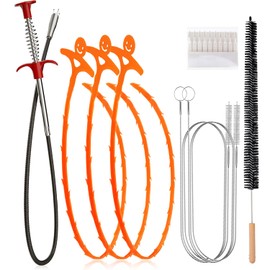 Drain Snake 8 Set: 35.5" Drain Clog Remover (x1), 60" Steel Hair Snake (x2), 30" PET Sink Snake (x3), Shower Head Cleaner Tool (1 pack) and 30" Cleaning Brush (x1) (Drain Snake 8 Set)