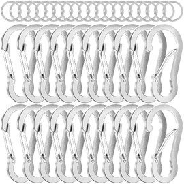 sprookber 2" Small Carabiner Clip, D Ring Caribeener, Spring Snap Hook for Keychain Multipurpose, Set of 20(White)