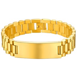 ChainsHouse Gold ID Bracelet for Men, 15MM 18K Gold Plated Bangle Bracelets for Men Women