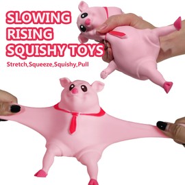 Cute Squishy Pig for Kids and Adults - 2Pack of Sensory Stress Relief Pig Squeeze Toys to Anxiety, Funny Stretch Animal Splat Toys Splashy Piggy Toy Easter Busket Stuffers for Autism & ADHD Kids
