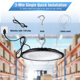 YANYCN 6 Pack 100W UFO Led High Bay Light Fixture,5000K Daylight Commercial Shop Bay Lighting,120v,15000LM,[450W MH/HPS Equiv.] US Plug Area Lighting for Garage/Warehouse/Barn/Gym/Factory/Workshop