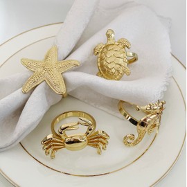 Gold Marine Animal Napkin Rings,Set of 4 Napkin Holder,Gold Napkin Buckle for Mother’s Day, Wedding,Summer Party Celebrate Festival Dinner Table Decoration to Create an Impressive Banquet for You
