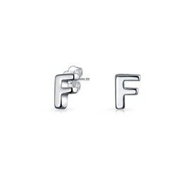 ABC Minimalist Capital Block Alphabet Letter F Initial Stud Earrings For Teen For Women .925 Sterling Silver