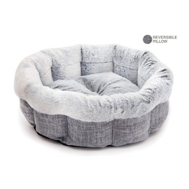 Best Pet Supplies Round Dog Bed with Reversible Pillow, Luxuriously Soft Machine Washable Dog Bed for Small and Medium Breeds - Light Gray