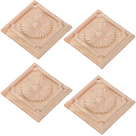 Jadeshay Wooden Appliques, Pack of 4 Wooden Ornaments Wall Ornaments Vintage Unpainted Wood Carved Corner Onlay Applique Frame for Furniture Decoration (C)