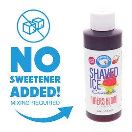 Hypothermias Shaved Ice and Snow Cone Syrup Unsweetened Flavor Concentrate - 4 Fl Oz - Makes 1 Gallon of Ready to Use Syrup - Tiger's Blood - Must Add Filtered Water and Sweetener