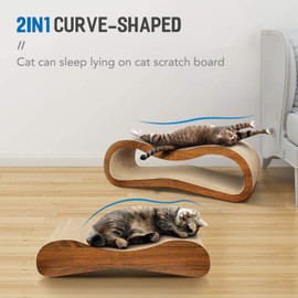 2 in 1 Cat Scratcher Cardboard Lounge Bed, Cat Scratching Post, Durable Board Pads Prevents Furniture Damage,Large