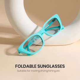 Cyxus 1151 Folding Sunglasses, Cat Eye Frame, UV Protection, Small Face Effect, Ultra Lightweight, For Travel, Climbing, Sports, Stylish, 05-blue