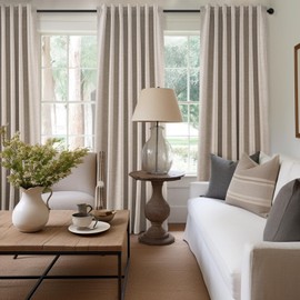 Topfinel 94 Inches Long Taupe Flax Custom Blackout Linen Curtains, Viral Ivory Pinch Pleated Noise Cancelling Curtains with Pin Hooks for Traverse, Burlap Viral Drapes 2 Panels for Living Room