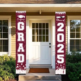 Graduation Decorations Maroon White 2025/Maroon Graduation Party Decorations/Congrats Grad Porch Banner for Burgundy 2025 Grad Party Decorations