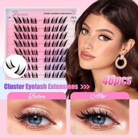Fyonas Manga Lash Clusters Left & Right Eyelash Clusters Fox Eye Cluster Eyelash Extensions 48Pcs C Curl Anime Lashes Clusters Cat Eye Style Individual Lashes DIY at Home (Dishy)