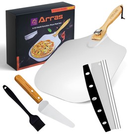 ARRAS Pizza Peel Set - 12x14 Inch Metal Paddle, Foldable Wooden Handle, Spatula with Rocker Cutter, Aluminum Pizza Shovel & Server for Baking, Dough, Bread & Pastry – Pizza Oven Tools & Accessories