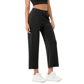 ODODOS Women's Modal Soft Wide Leg Cropped Pants with Pockets Adjustable Shockcord High Waist Casual Lounge Pants-25 Inseam, Black, Large