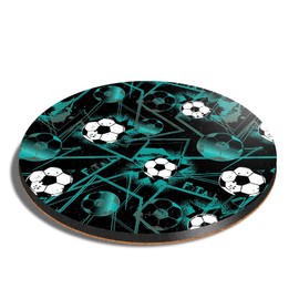 1 x Round Coaster - Teal Black Football Pattern Sports Ball Cork Backed MDF Glossy Tea Coffee Accessory #170031