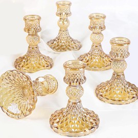 Taper Candlestick Holder Set of 6, Gold Candle Holders & Vintage Candlestick Holders, Glass Candle Holder for Wedding Table Decorations, Birthdays, Christmas Decor