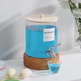 TIPGO Glass Laundry Detergent Dispenser, 128 oz / 3.5L Fabric Softener Dispenser for Laundry Room Organization, Detergent Holder with 304 Spigot, Glass Soap Container (Ivory)