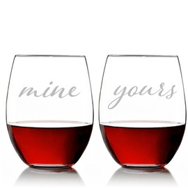 Abby Smith Mine Yours Stemless 15 oz Wine Glass Set