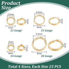 PH PandaHall 100pcs 24K Gold Plated Split Rings, Golden Double Jump Rings 4/5/6/8mm Double Loop Key Ring Small Brass Linking Connector Ring for Pendants Key Chains Jewellery Making Crafting Fishing