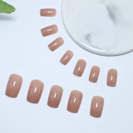 Cimenexe Square Press on Coffin Nails Square Head Fake Nails Medium Artificial Fingernails Pink Nude Nail Tips Full Cover Acrylic Nail Coffin Glossy Fake Nails for Women and Girls 24 Pieces