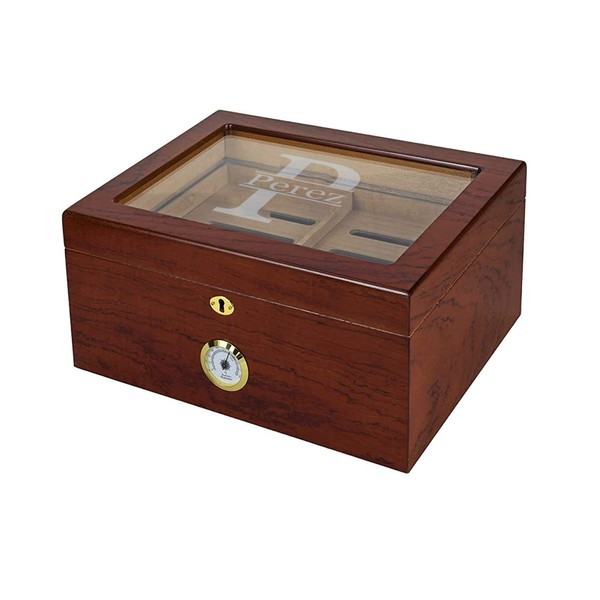 Personalized 75 Cigar Capacity Glass Top Humidor- Name & Initial